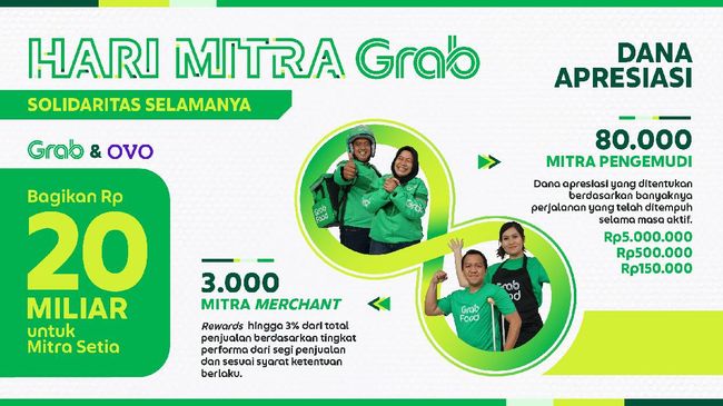 Grab Gandeng OVO Bagikan Rp 20 M Buat Pengemudi & Merchant