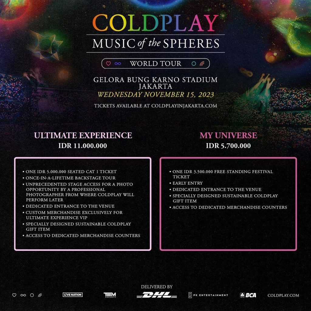 Tiket Konser Coldplay Rp 800 ribu & Rp 11 Juta, Apa Bedanya?