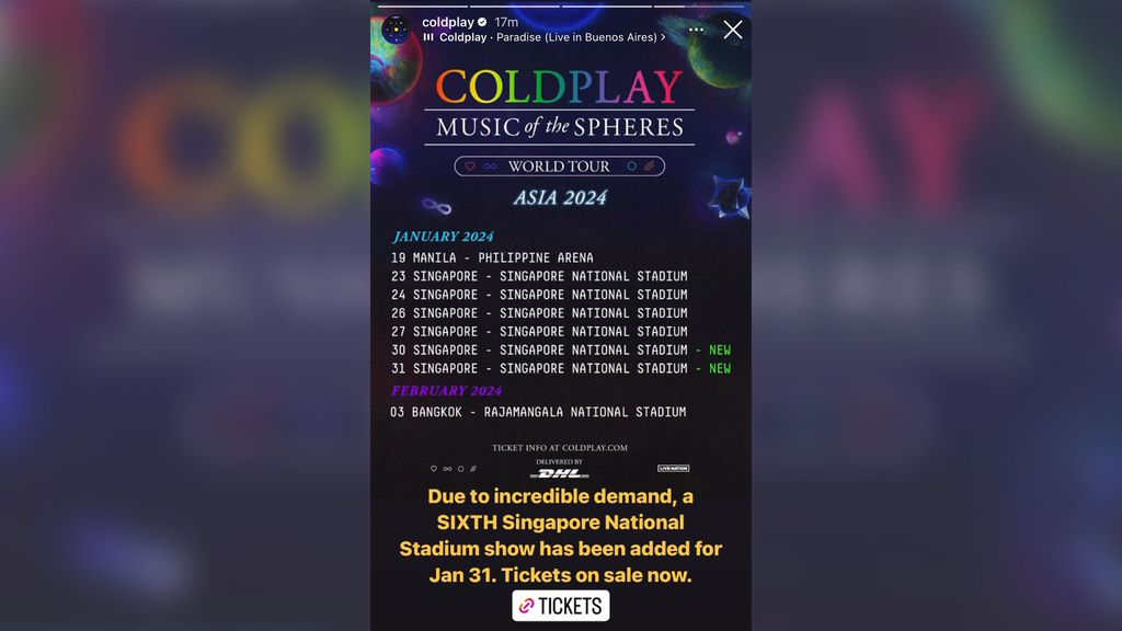 Coldplay Konser 6 Hari di Singapura! Fans Indonesia Pasti Iri