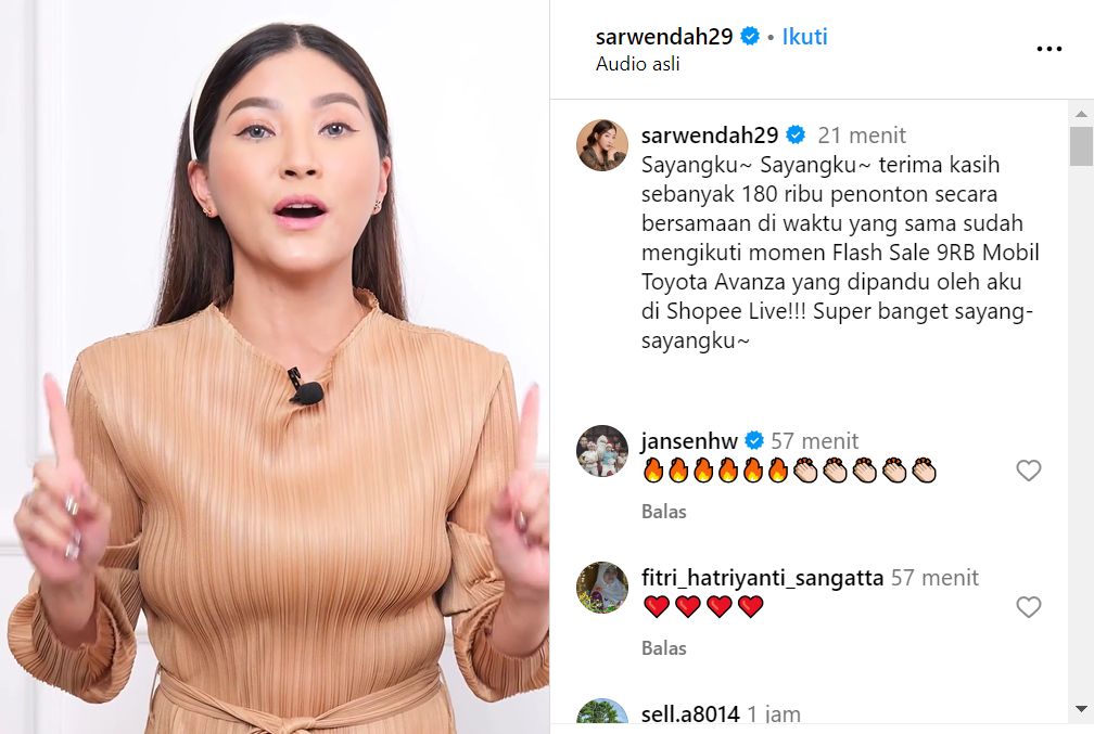 Top! Shopee Live Sarwendah Diikuti Lebih Dari 180 Ribu Orang