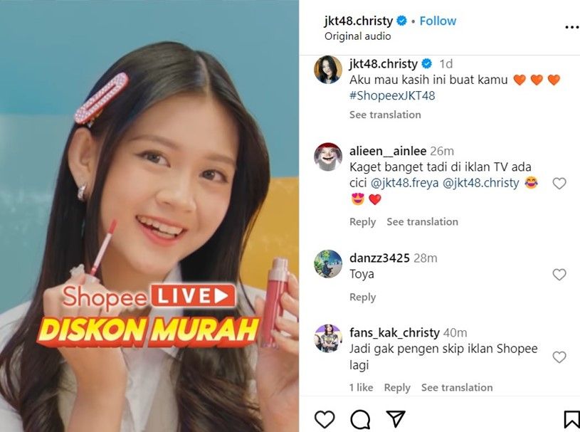 Tangkapan Layar member JKT48 (dok:ist)