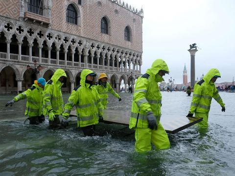 A flooded St.Mark's Square is pictured during a period of seasonal high water in Venice, Italy November 12, 2019. REUTERS/Manuel Silvestri